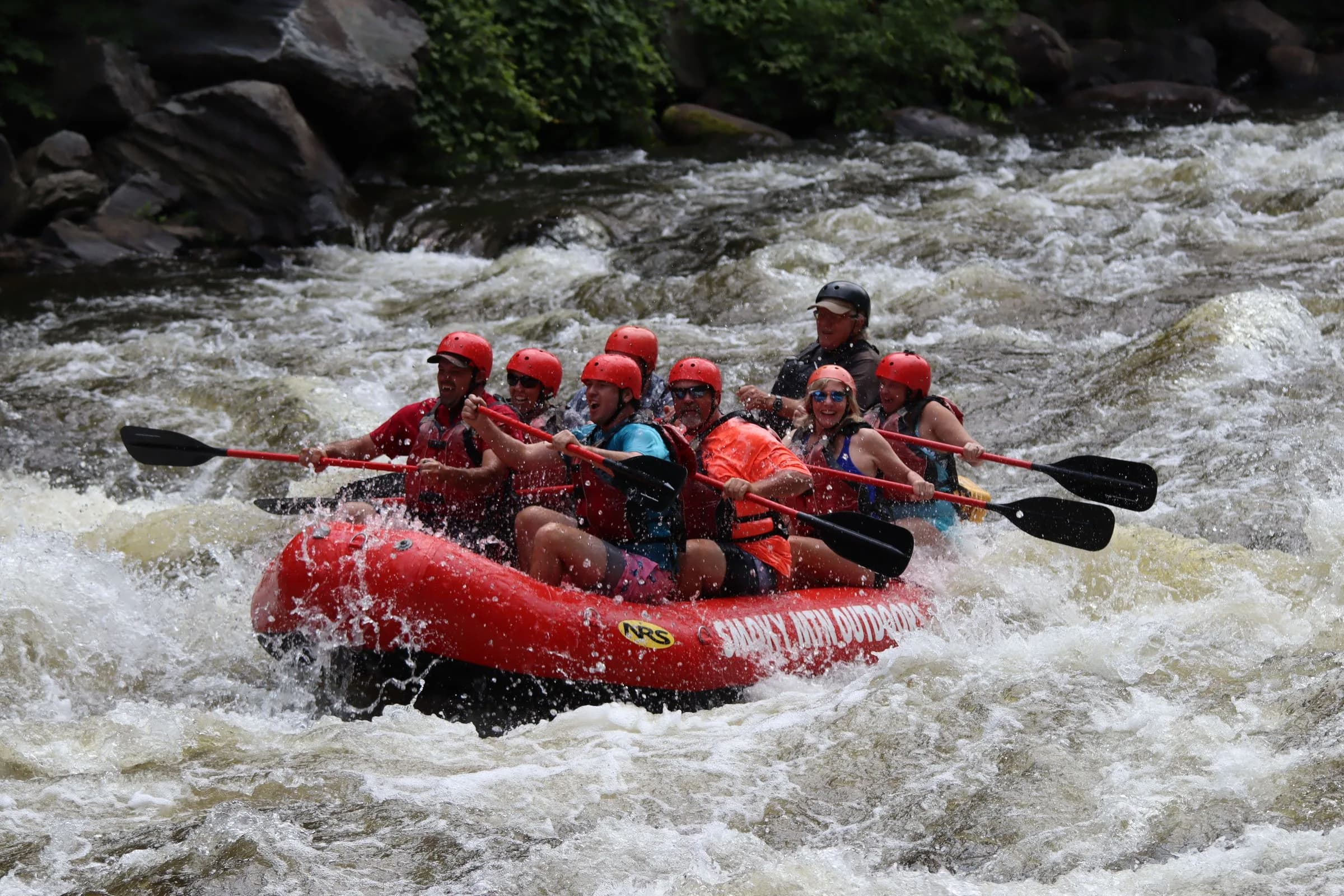 Tight whitewater rafting action